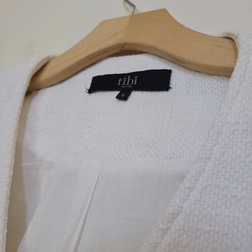 TIBI NY 100% Cotton Cropped Asymmetrical Knit Moto Jacket White 6 Quirt Luxury - Picture 4 of 16